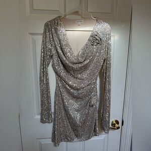 For Love and Lemons Tia mini dress size medium in silver🩶